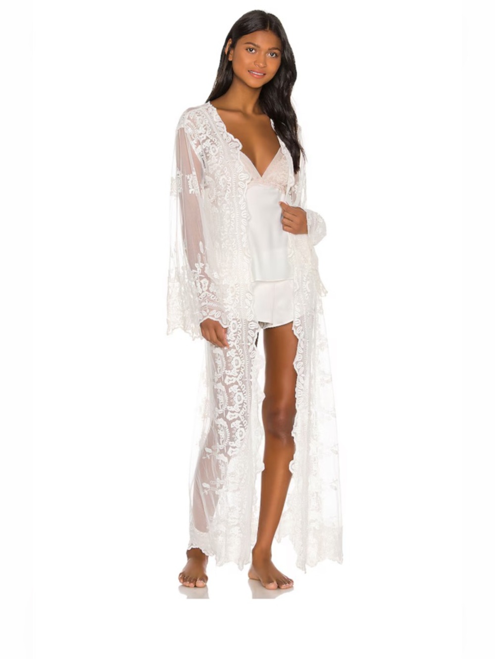 Revolve Homebodii Madonna Robe in White Wedding Bride Coverup Kimono Duster Lace